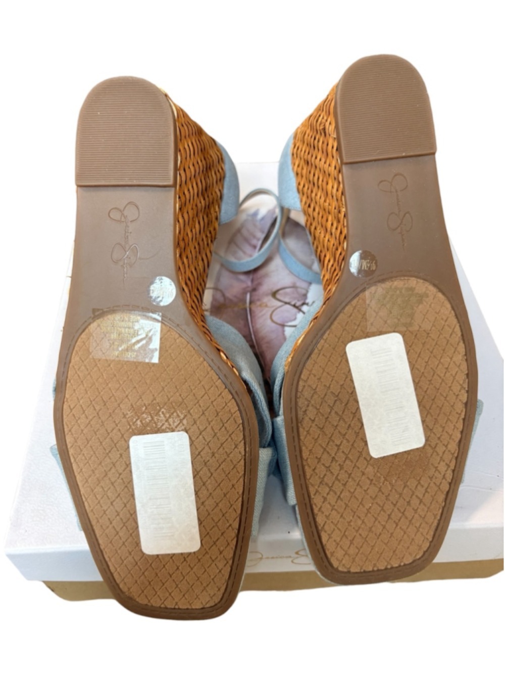 Jessica Simpson Delirah Bow Ankle-Strap Wedge Sandals Denim Size 9.5 - Picture 5 of 9